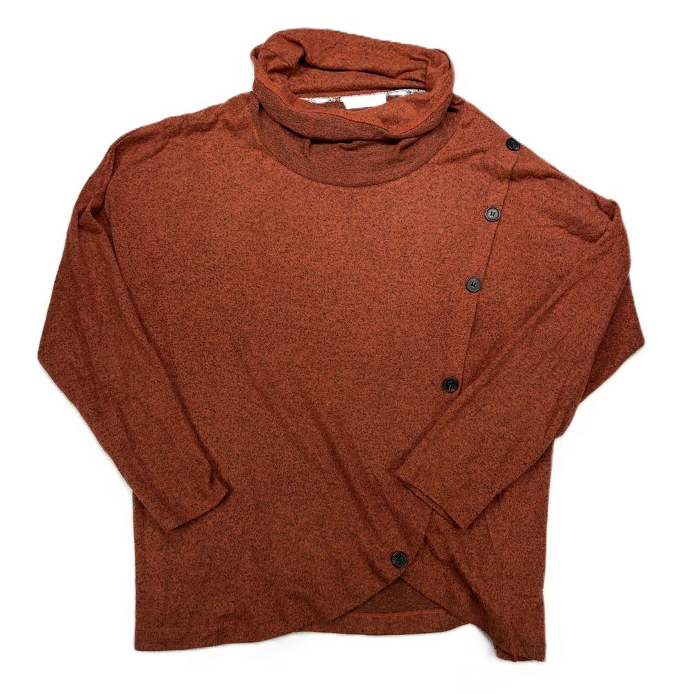 Retrology Women's Cowl Neck Long Sleeve Sweater Button Detail Orange Size XL